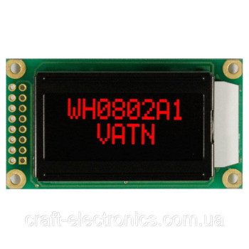 OLED/LCD індикатор 0802 WH0802A1-RLL-CWVE# Червоний