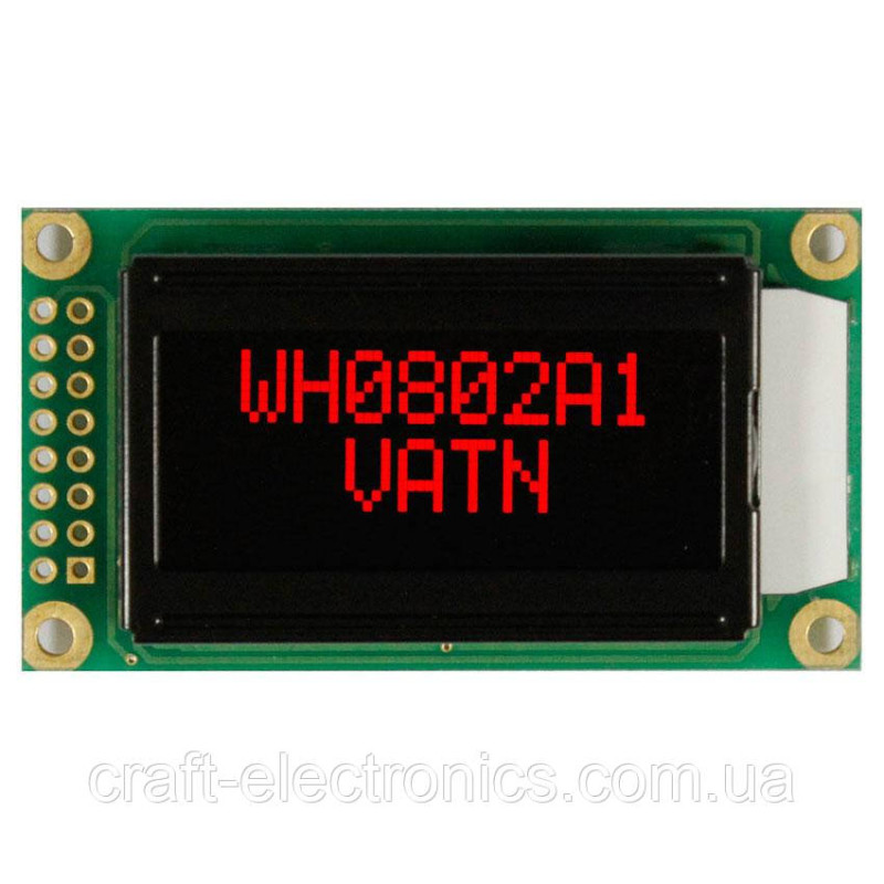 OLED/LCD індикатор 0802 WH0802A1-RLL-CWVE# Червоний